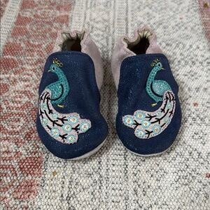 Peacock Robeez Embroidered Kids Shoes - Blue and Pink 6-12 months